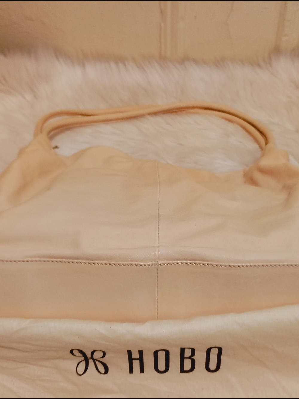 HOBO Soft Cream Leather Slouch Hobo Bag with Double Straps